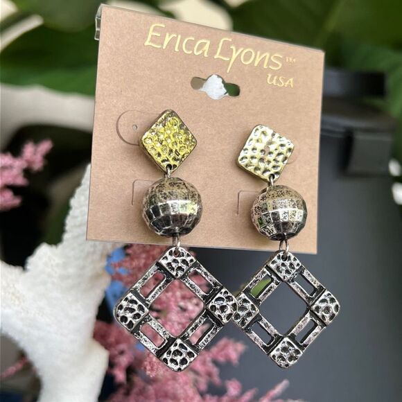 Antiqued Gold Silver Dangle Erica Lyons Fashion Earrings $16ea / 3 for $25 - Picture 2 of 6
